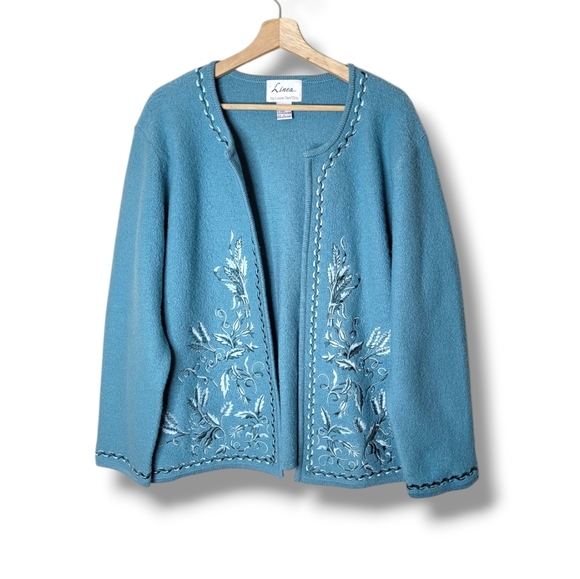 Vintage Linea By Louis Dell'Olio Wool Cardigan L Floral Embroidered Classic - Picture 1 of 9